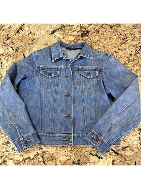 Size M Denver Hayes Womens Denim Jean Jacket Short Button Up Breast Pockets CN